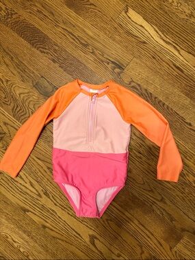 Cat & Jack Pink and Orange Long-Sleeve One-Piece Swimsuit